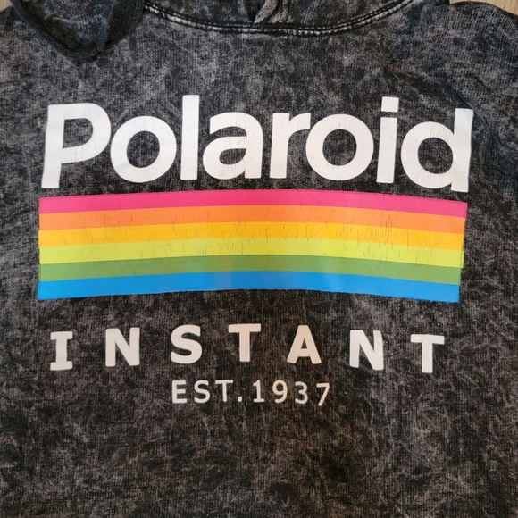 Womens Polaroid Acid Wash Retro Cropped Hoodie Long Sleeve Size M - Picture 3 of 8